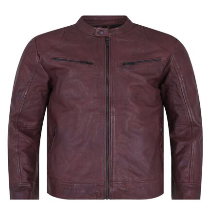 OMG Maroon Plain Leather Biker Jacket
